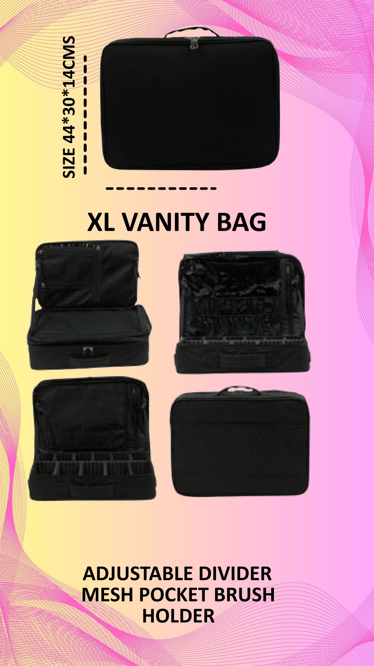 XL Vanity Bag – 44x30x14 cm | Makeup & Tool Organizer with Dividers