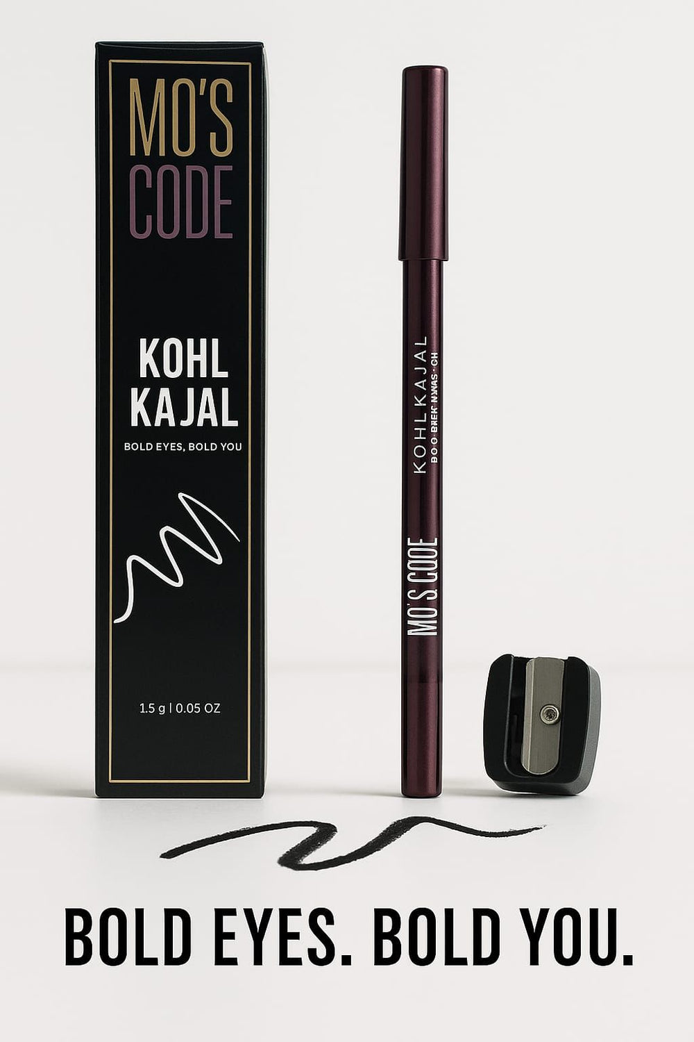 MO’S CODE Kohl Kajal – black eyeliner pencil with sharpener and box – bold eyes makeup product
