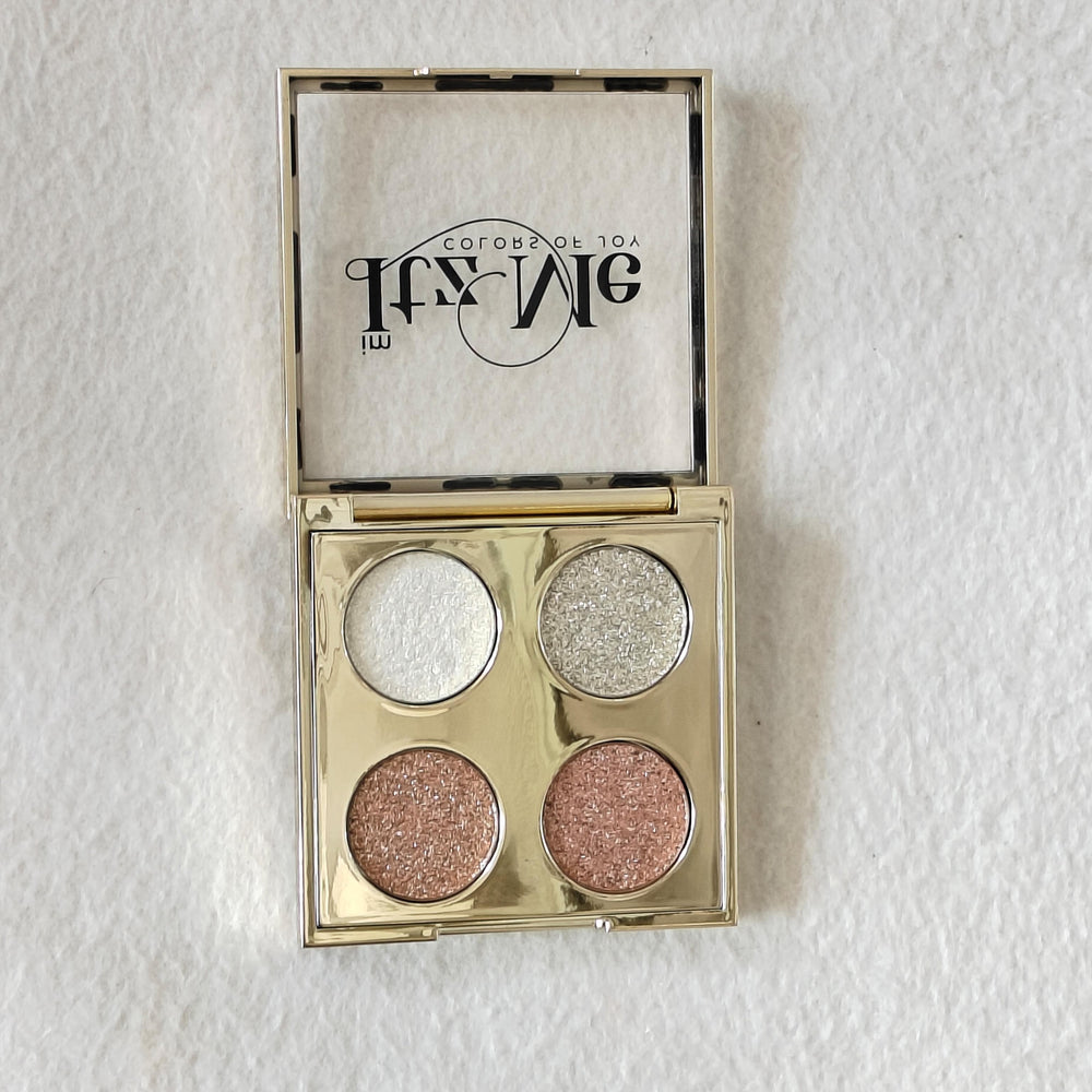 Shimmer eyeshadow swatches from Itz Me Shade 01 – silver, bronze, champagne, rose gold